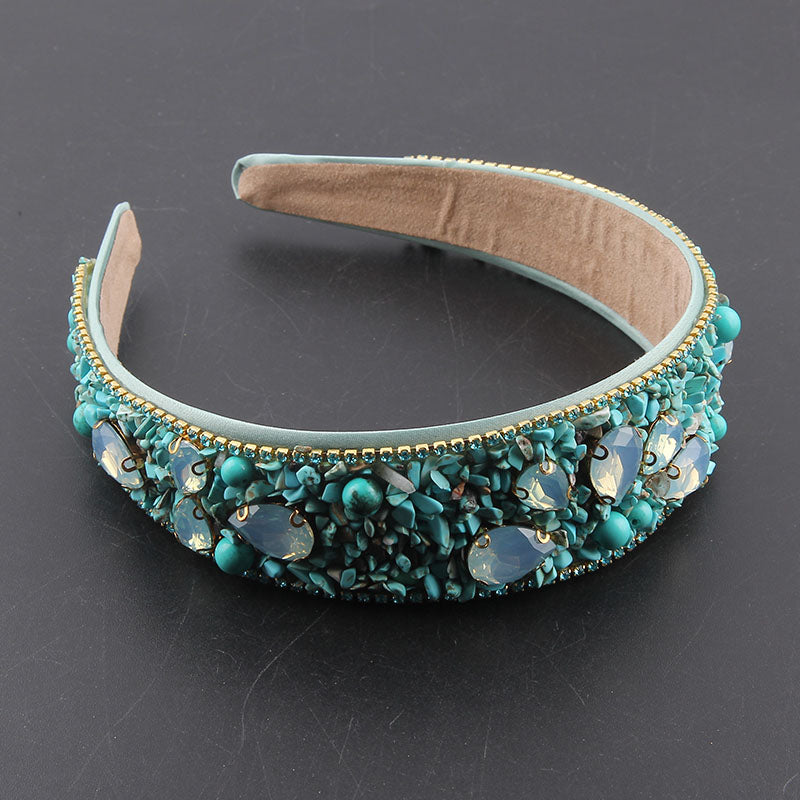 Women's Prom Wide-brimmed Hair Accessories Inlaid With Colored Diamonds And Pearl Particles Headband