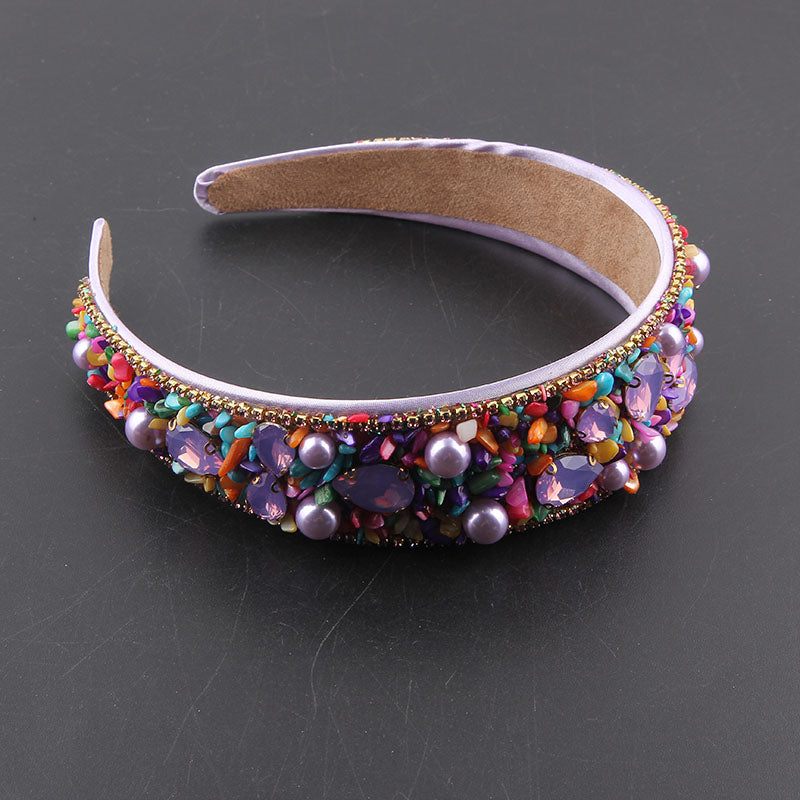 Women's Prom Wide-brimmed Hair Accessories Inlaid With Colored Diamonds And Pearl Particles Headband