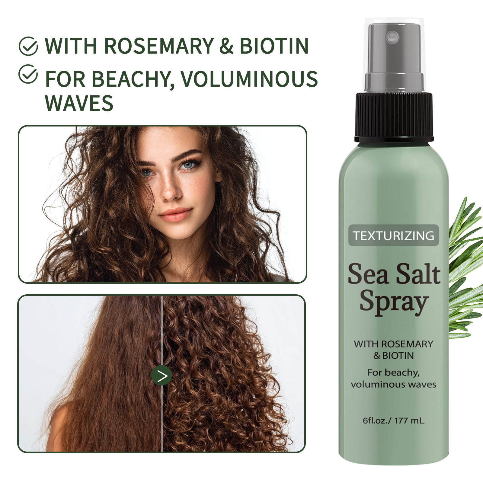 Rosemary Sea Salt Hair Spray for Soft, Fluffy Volume