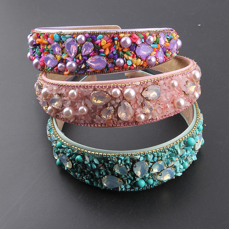 Women's Prom Wide-brimmed Hair Accessories Inlaid With Colored Diamonds And Pearl Particles Headband