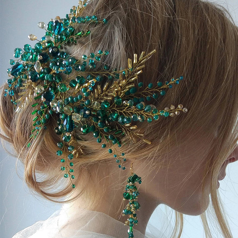 Elegant Green Crystal Headpiece for Brides & Special Events