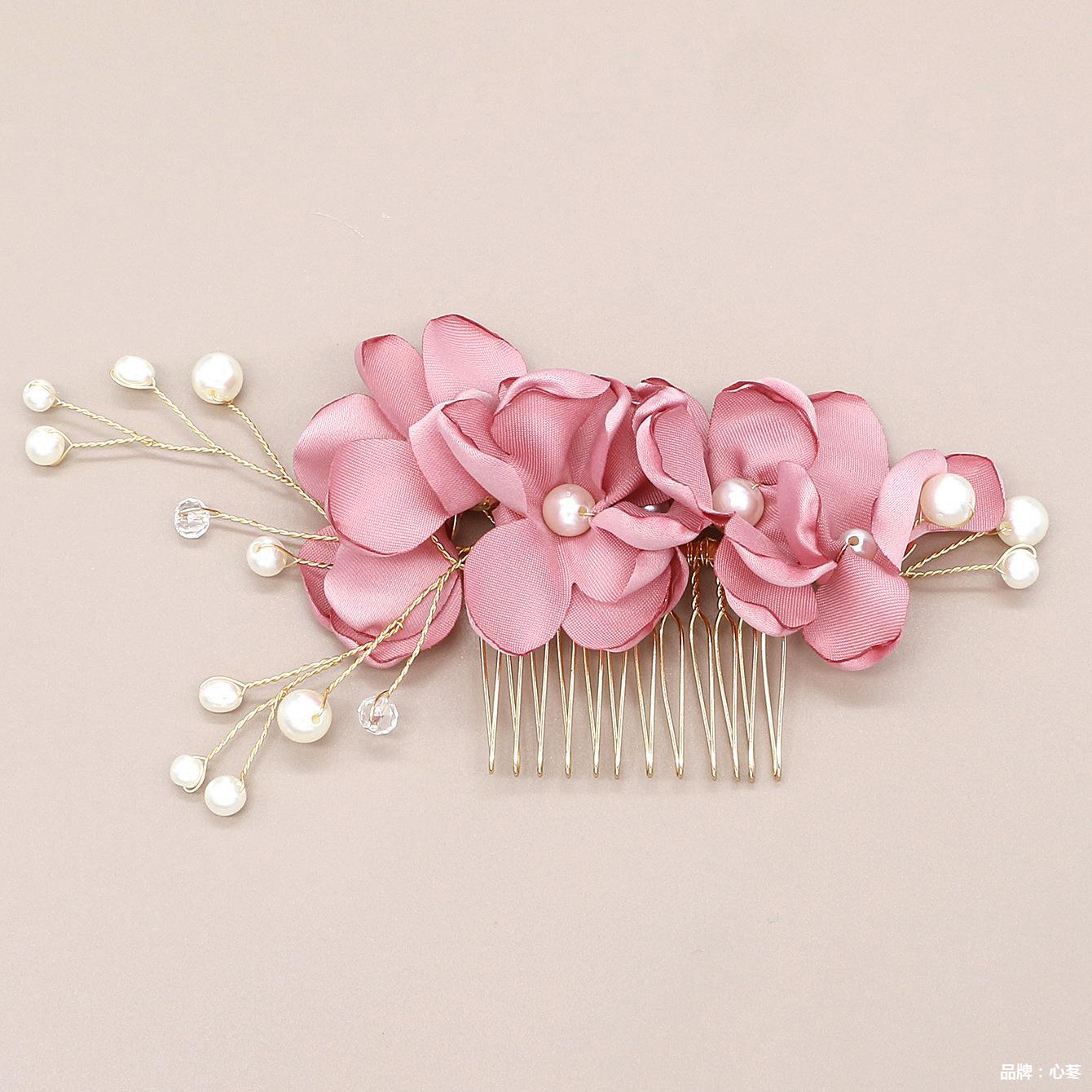 Bride Flower Fabric Pearl Hair Comb Accessories
