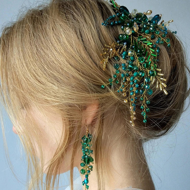 Elegant Green Crystal Headpiece for Brides & Special Events