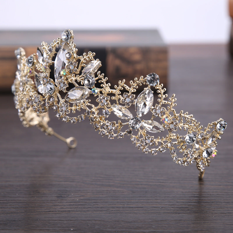 New Fashion Baroque Luxury Crystal AB Bridal Crown Tiara Light Gold Tiara Tiaras for Women Bride Hair Wedding Accessories