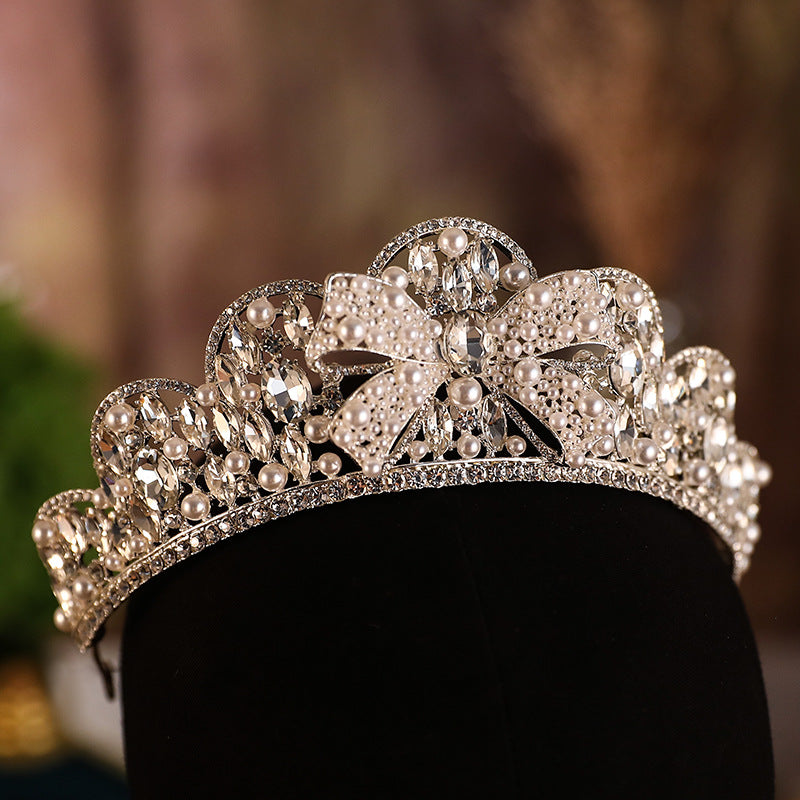 Rhinestone Pearl Crown Hair Hoop for Elegant Weddings
