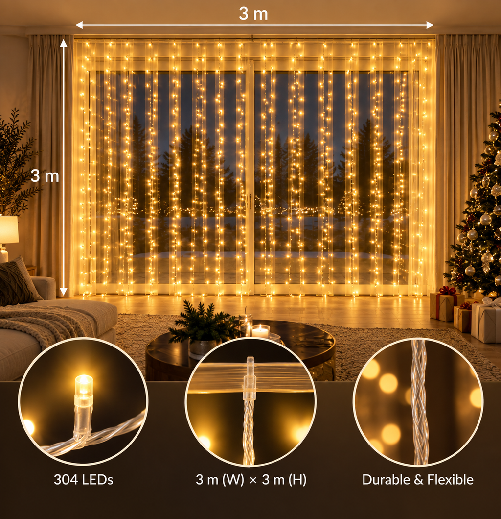LED Curtain Lights with Remote – 3×3M Window & Party Lights
