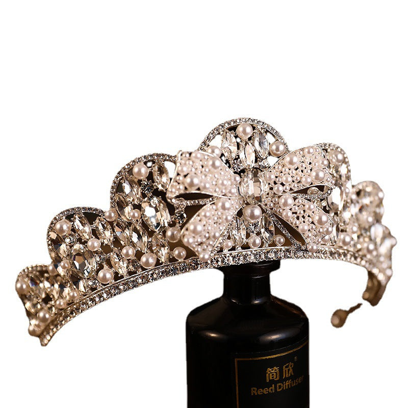 Rhinestone Pearl Crown Hair Hoop for Elegant Weddings