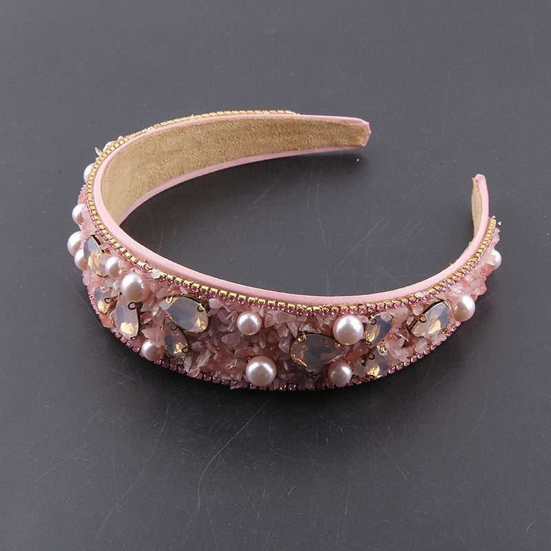 Women's Prom Wide-brimmed Hair Accessories Inlaid With Colored Diamonds And Pearl Particles Headband