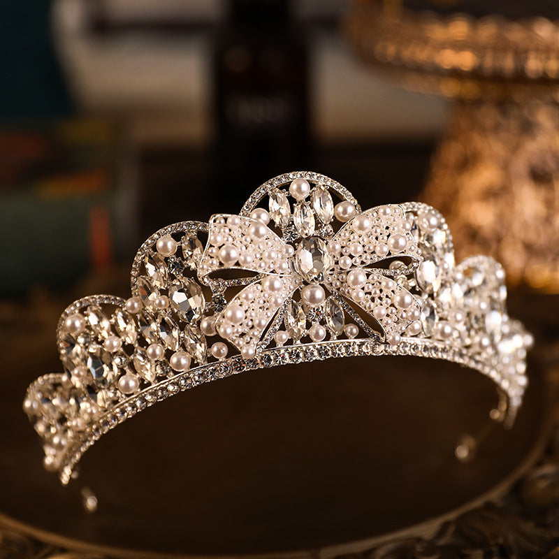 Rhinestone Pearl Crown Hair Hoop for Elegant Weddings