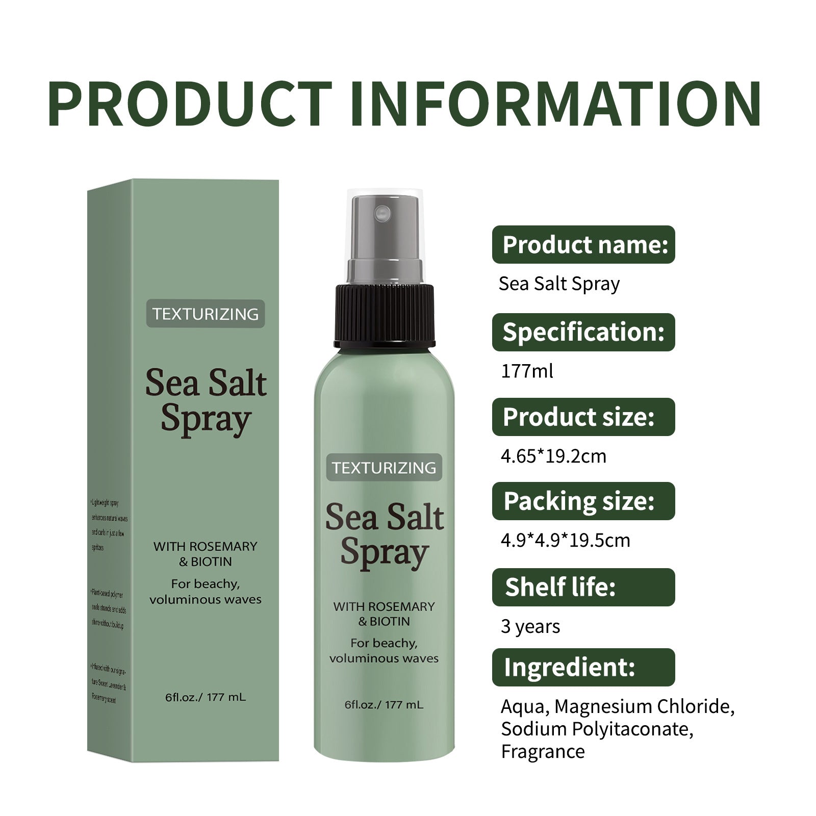 Rosemary Sea Salt Hair Spray for Soft, Fluffy Volume